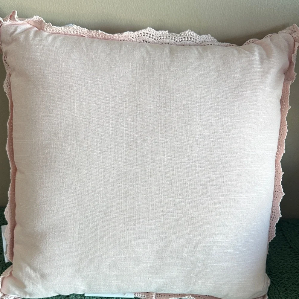 Lillian August French Farmhouse Easter Bunny 🐰 Rabbit Pillow Pink Embroidered